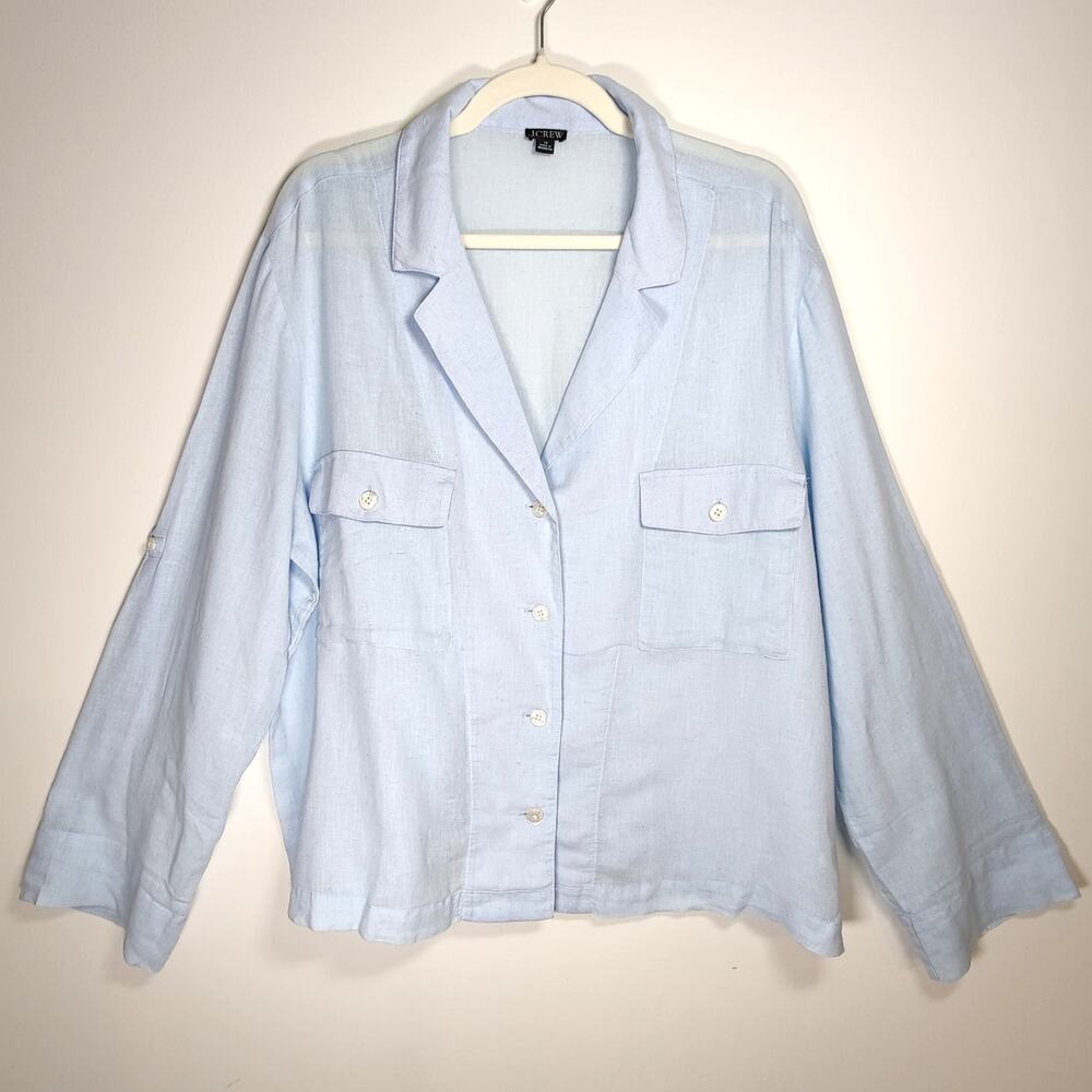 J.Crew Linen Cotton Button Up Semi Sheer Blouse Pockets 18 Coastal Lagenlook